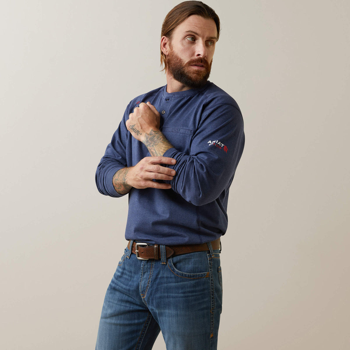 FR Air Refinery Row Graphic Henley Top Ariat Men|Work|Sale