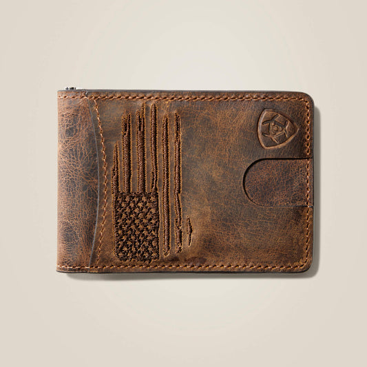 Bifold Slim Wallet Patriot Flag Embroidery Ariat Men|Accessories
